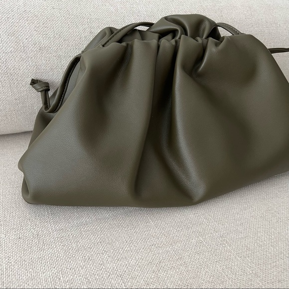 Leather Olive Green Dumpling Shoulder Clutch Pouch It Bag - Picture 3 of 11